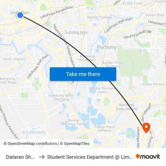 Dataran Shah Alam (Sa817) to Student Services Department @ Limkokwing University of Creative Technology map