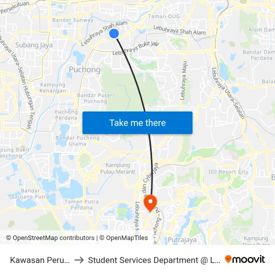 Kawasan Perumahan Jalan Tk 3/13 to Student Services Department @ Limkokwing University of Creative Technology map