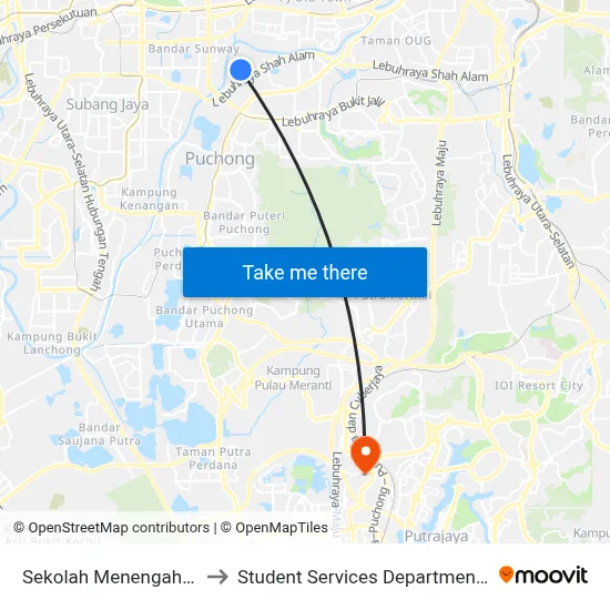 Sekolah Menengah Kebangsaan Bandar Puchong Jaya to Student Services Department @ Limkokwing University of Creative Technology map