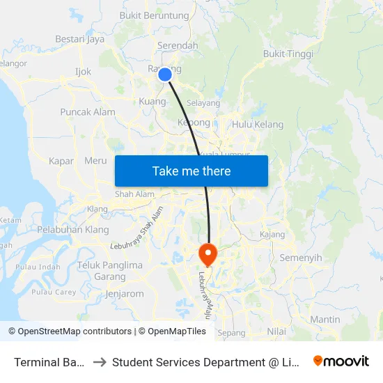 Terminal Bas Rawang (Sl365) to Student Services Department @ Limkokwing University of Creative Technology map