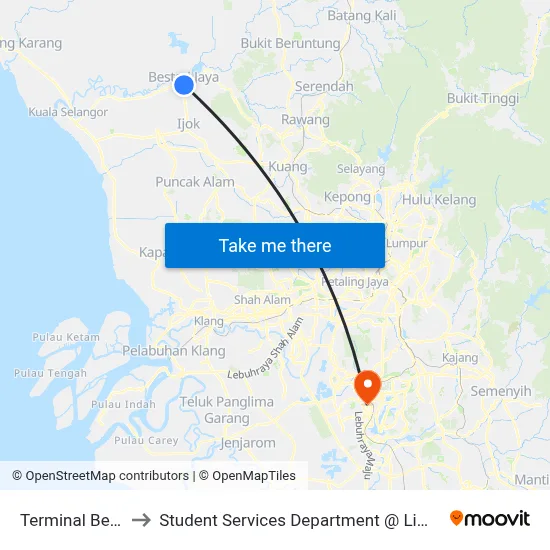 Terminal Bestari Jaya (Ks62) to Student Services Department @ Limkokwing University of Creative Technology map
