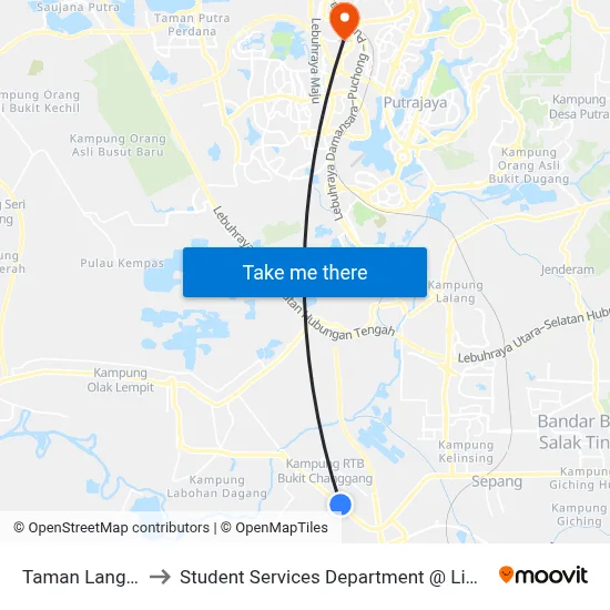 Taman Langat Utama (Lg148) to Student Services Department @ Limkokwing University of Creative Technology map