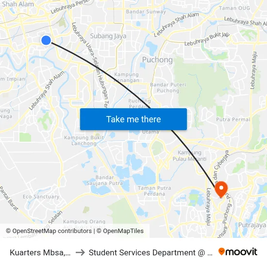 Kuarters Mbsa, Seksyen 20 Shah Alam to Student Services Department @ Limkokwing University of Creative Technology map
