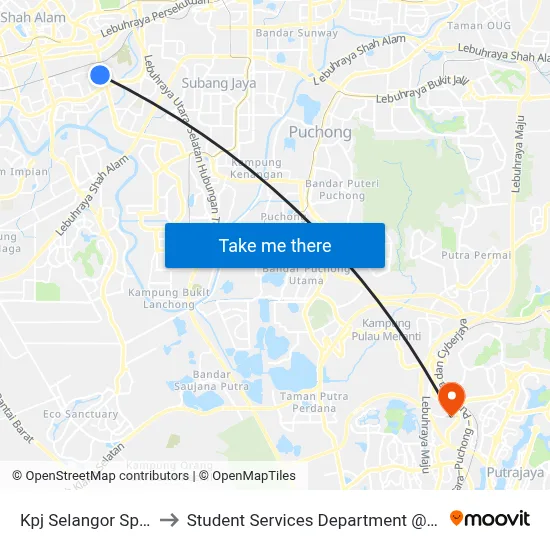 Kpj Selangor Specialist Hospital (Sa459) to Student Services Department @ Limkokwing University of Creative Technology map