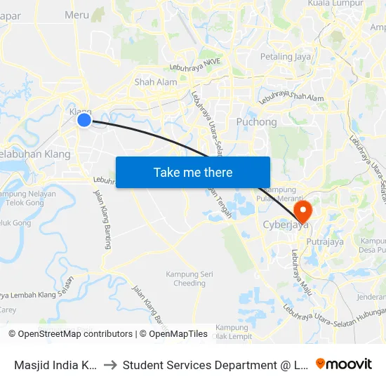 Masjid India Klang (Timur) (Bd582) to Student Services Department @ Limkokwing University of Creative Technology map