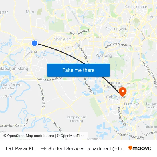 LRT Pasar Klang Pintu B (Bd191) to Student Services Department @ Limkokwing University of Creative Technology map