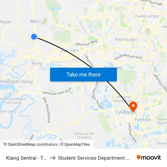 Klang Sentral - Terminal A (Timur) (Bd154) to Student Services Department @ Limkokwing University of Creative Technology map