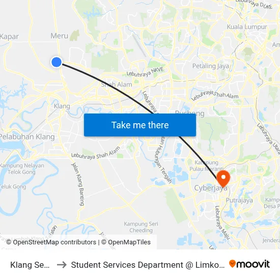 Klang Sentral (Bd182) to Student Services Department @ Limkokwing University of Creative Technology map