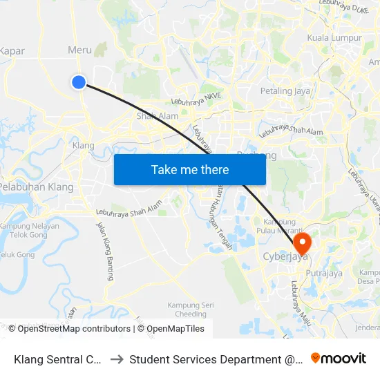 Klang Sentral Commercial Centre (Utara) to Student Services Department @ Limkokwing University of Creative Technology map
