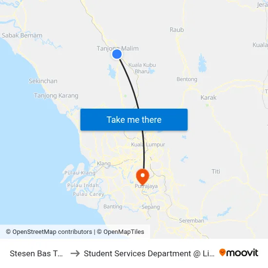 Stesen Bas Tanjung Malim (Pbp1) to Student Services Department @ Limkokwing University of Creative Technology map