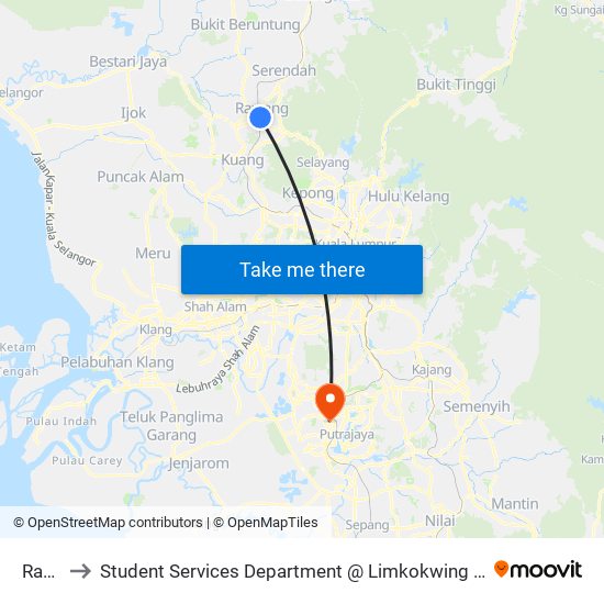 Rawang to Student Services Department @ Limkokwing University of Creative Technology map
