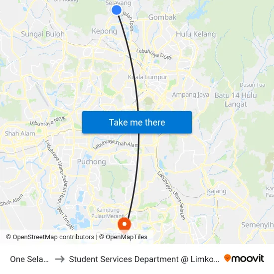 One Selayang (Kl381) to Student Services Department @ Limkokwing University of Creative Technology map