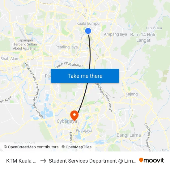 KTM Kuala Lumpur (Kl1764) to Student Services Department @ Limkokwing University of Creative Technology map