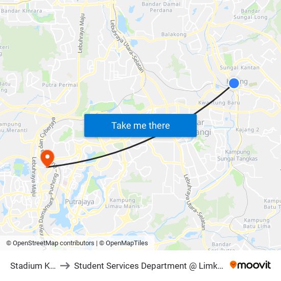 Stadium Kajang (Kj173) to Student Services Department @ Limkokwing University of Creative Technology map