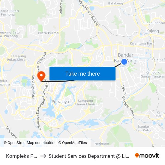 Kompleks Pkns Bangi (Kj536) to Student Services Department @ Limkokwing University of Creative Technology map