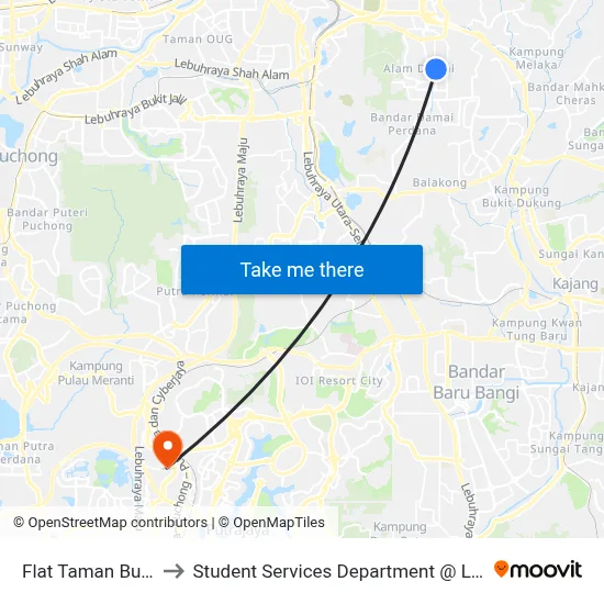 Flat Taman Bukit Anggerik (Kl2374) to Student Services Department @ Limkokwing University of Creative Technology map