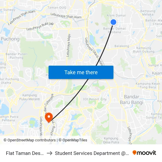 Flat Taman Desa Cheras Blok 5 (Kl2380) to Student Services Department @ Limkokwing University of Creative Technology map
