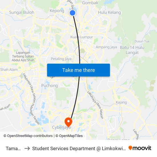 Taman Wahyu to Student Services Department @ Limkokwing University of Creative Technology map