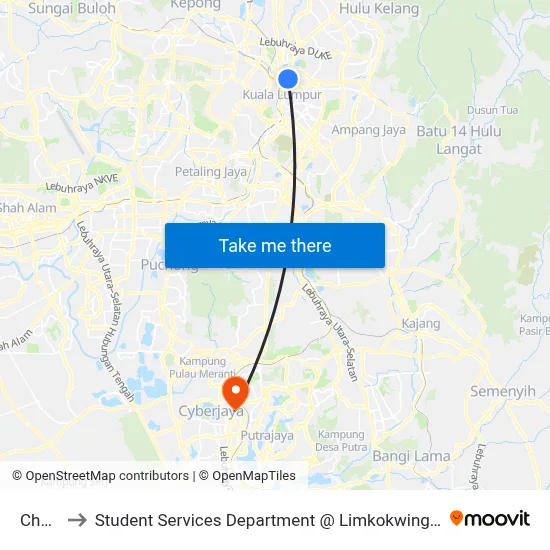 Chow Kit to Student Services Department @ Limkokwing University of Creative Technology map