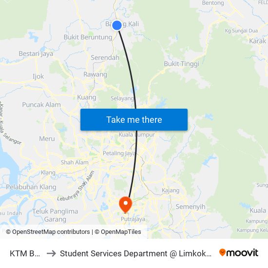 KTM Batang Kali to Student Services Department @ Limkokwing University of Creative Technology map