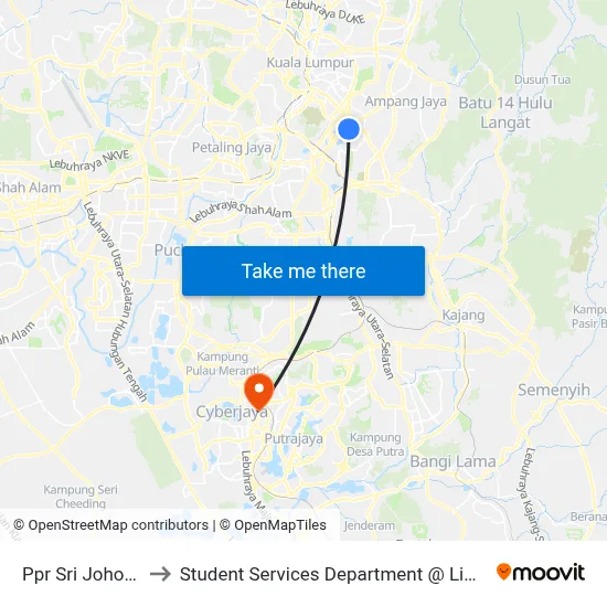 Ppr Sri Johor Blok 21 (Kl1695) to Student Services Department @ Limkokwing University of Creative Technology map