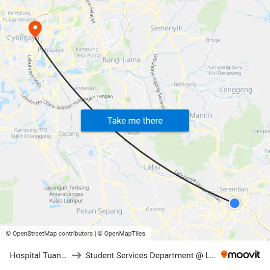 Hospital Tuanku Ja'Afar, Seremban to Student Services Department @ Limkokwing University of Creative Technology map