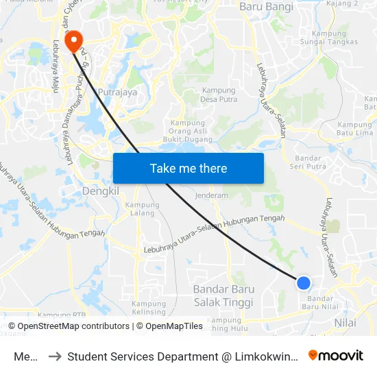 Mesamall to Student Services Department @ Limkokwing University of Creative Technology map