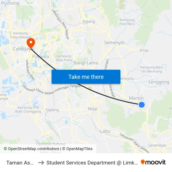 Taman Asoka, Seremban to Student Services Department @ Limkokwing University of Creative Technology map