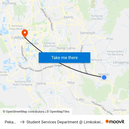 Pekan Mantin to Student Services Department @ Limkokwing University of Creative Technology map