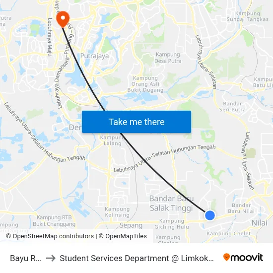 Bayu Residence to Student Services Department @ Limkokwing University of Creative Technology map