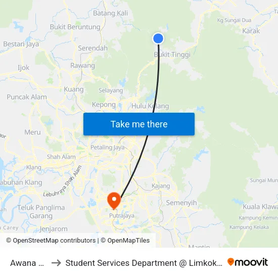 Awana Sky Central to Student Services Department @ Limkokwing University of Creative Technology map