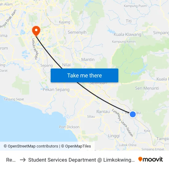 Rembau to Student Services Department @ Limkokwing University of Creative Technology map