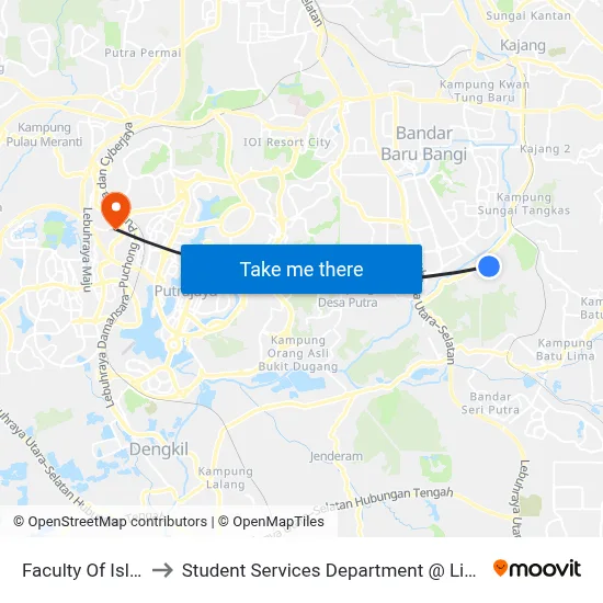 Faculty Of Islamic Studies UKM to Student Services Department @ Limkokwing University of Creative Technology map