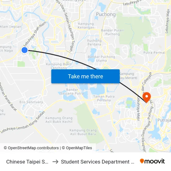 Chinese Taipei School Kuala Lumpur (Sa223) to Student Services Department @ Limkokwing University of Creative Technology map