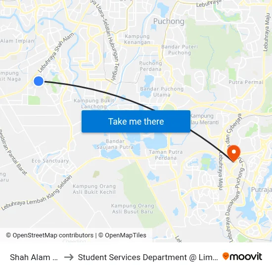 Shah Alam Buddhist Society to Student Services Department @ Limkokwing University of Creative Technology map