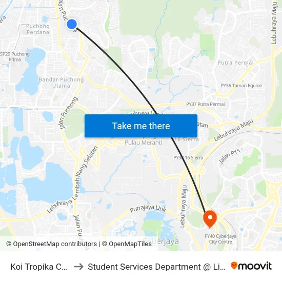 Koi Tropika Condominium (Sj496) to Student Services Department @ Limkokwing University of Creative Technology map