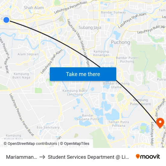 Mariamman Temple (Sa929) to Student Services Department @ Limkokwing University of Creative Technology map