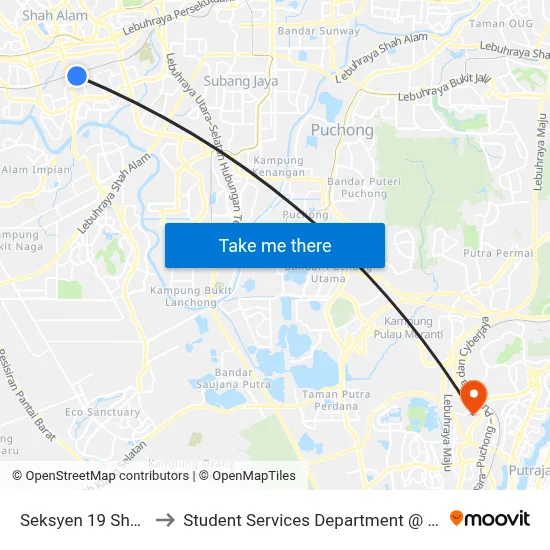 Seksyen 19 Shah Alam (Utara) (Sa443) to Student Services Department @ Limkokwing University of Creative Technology map