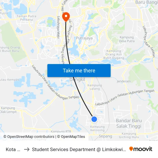Kota Warisan to Student Services Department @ Limkokwing University of Creative Technology map