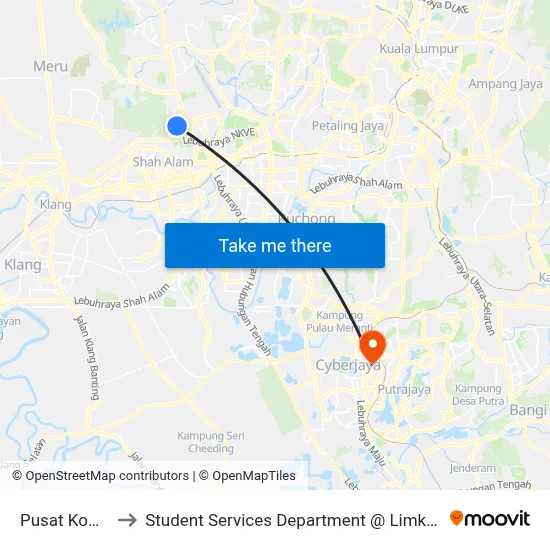 Pusat Komersial D'Bayu to Student Services Department @ Limkokwing University of Creative Technology map