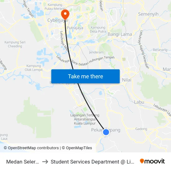 Medan Selera Sepang (Sp134) to Student Services Department @ Limkokwing University of Creative Technology map