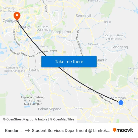 Bandar Seremban to Student Services Department @ Limkokwing University of Creative Technology map