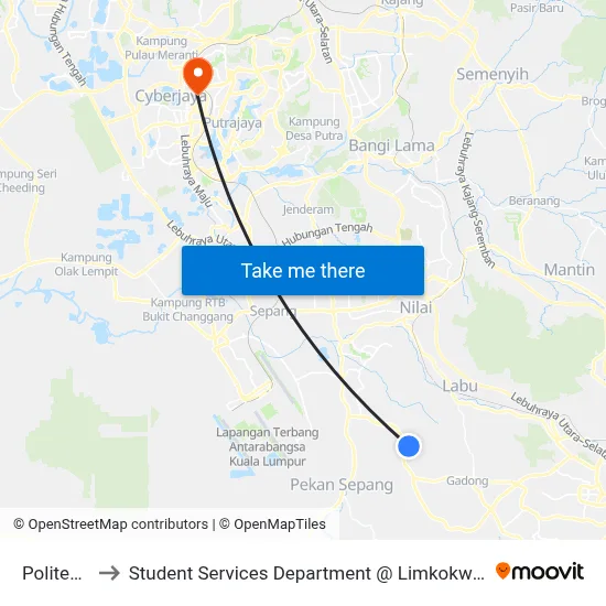Politeknik Nilai to Student Services Department @ Limkokwing University of Creative Technology map