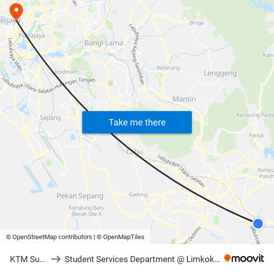 KTM Sungai Gadut to Student Services Department @ Limkokwing University of Creative Technology map