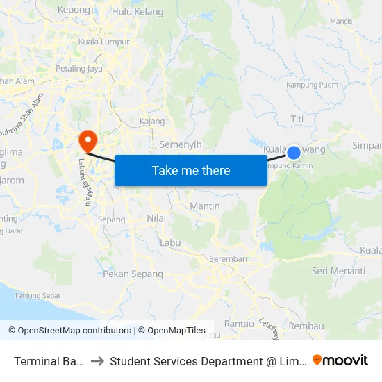 Terminal Bas Kuala Klawang to Student Services Department @ Limkokwing University of Creative Technology map