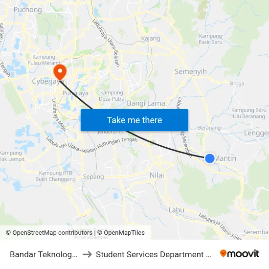 Bandar Teknologi University Legenda, Mantin to Student Services Department @ Limkokwing University of Creative Technology map