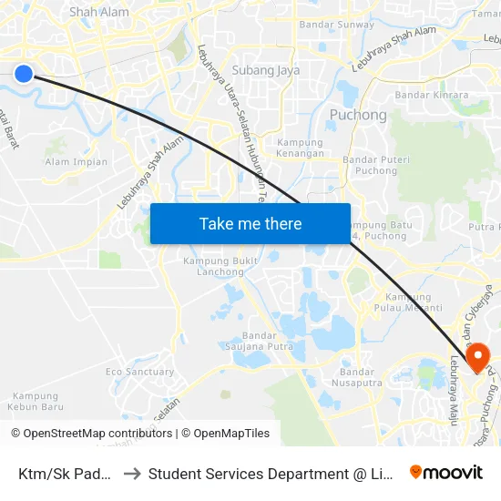 Ktm/Sk Padang Jawa (Sa601) to Student Services Department @ Limkokwing University of Creative Technology map