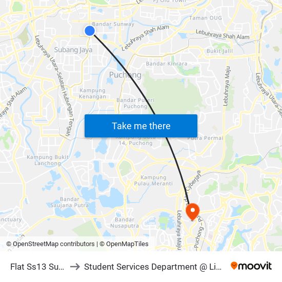 Flat Ss13 Subang Jaya (Sj685) to Student Services Department @ Limkokwing University of Creative Technology map