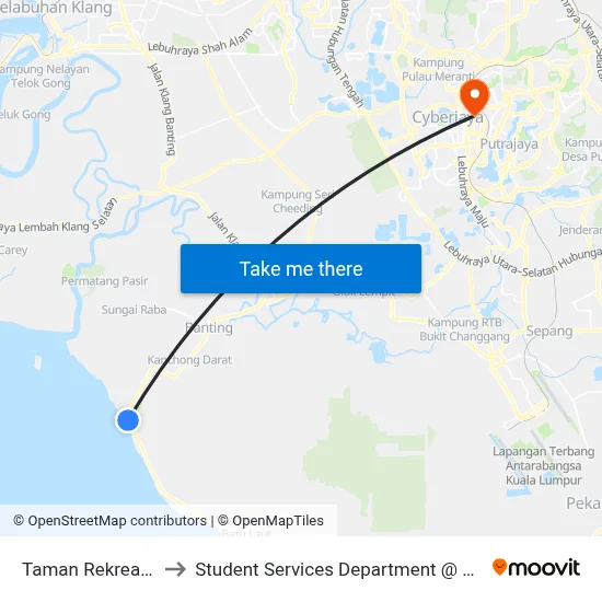 Taman Rekreasi Pantai Morib (Lg91) to Student Services Department @ Limkokwing University of Creative Technology map