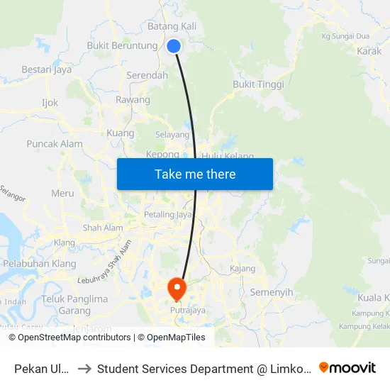Pekan Ulu Yam Bharu to Student Services Department @ Limkokwing University of Creative Technology map